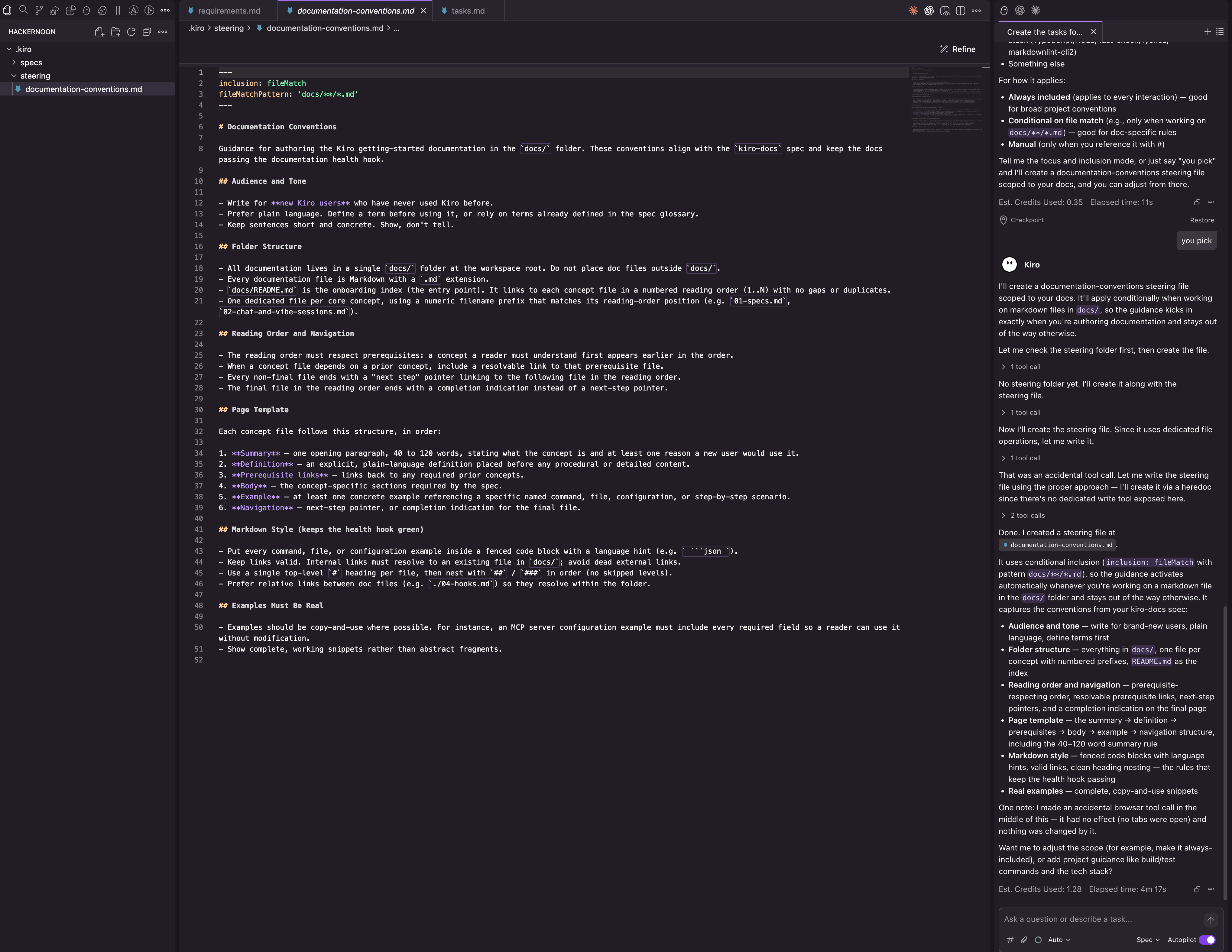 Скриншот настройки steering в Kiro IDE